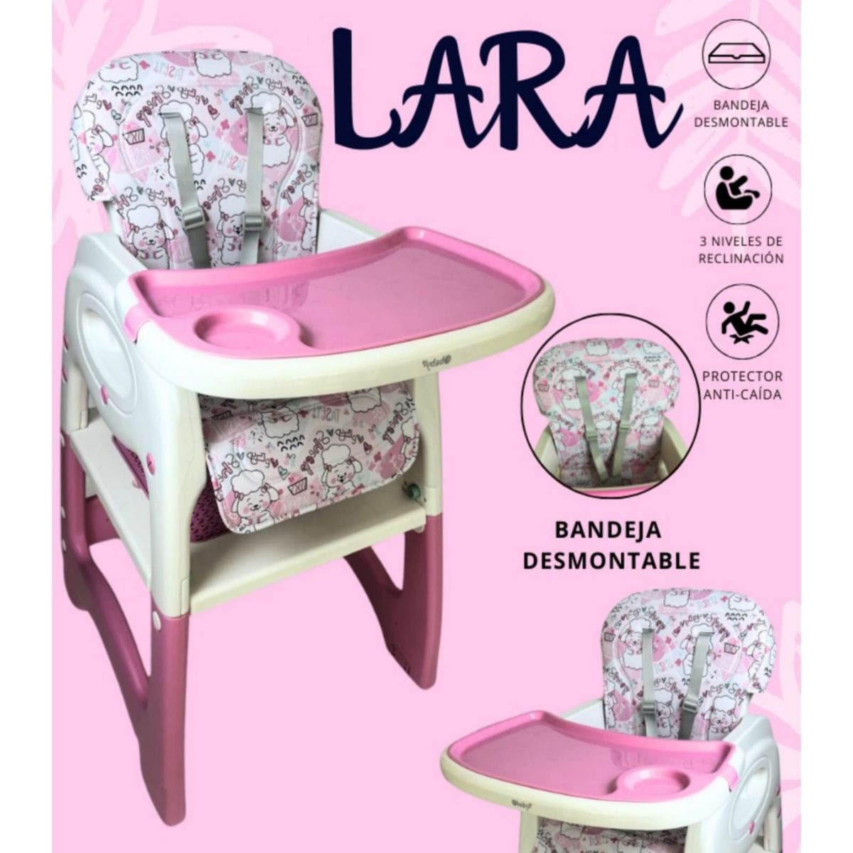 EBABY - Silla de comer Escritorio y con Ruedas LARA  ROSA UNICORNIO