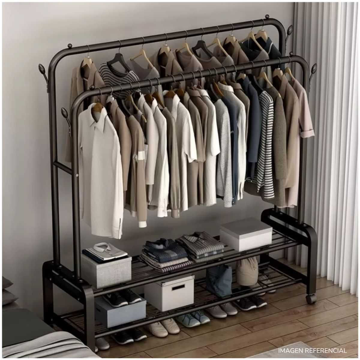 INSPIRA MARKET - Estante Organizador Ropa Perchero Con Ruedas 2N Negro