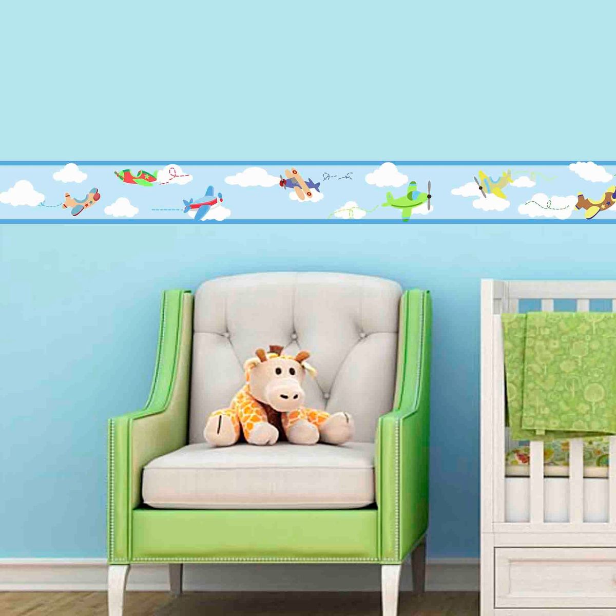 GENERICO - 5.9 mts de Cenefa Infantil adhesivo decorativo Aviones Cielo