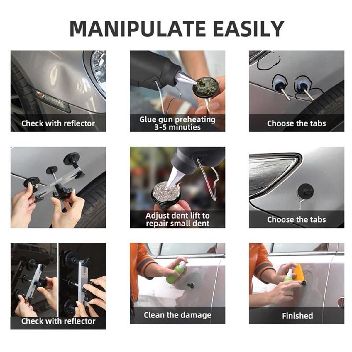 GENERICO - Kit 13 Piezas Repador De Abolladuras Carro Auto Pdr Original