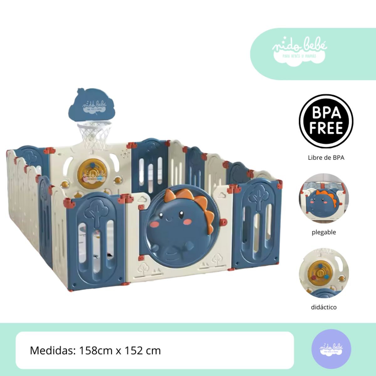 GENERICO - CERCO PLEGABLE Modelo Dino Azul medium
