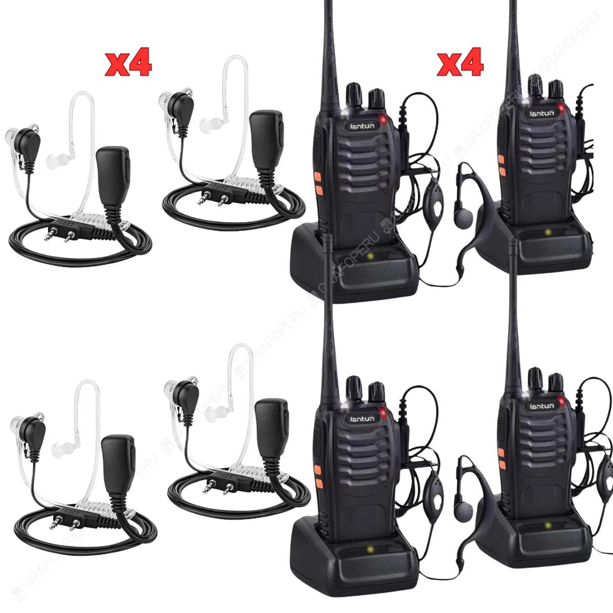 OEM - 04 Radio Walkie Talkie Seguridad + 04 Audifono Microfono Tactico