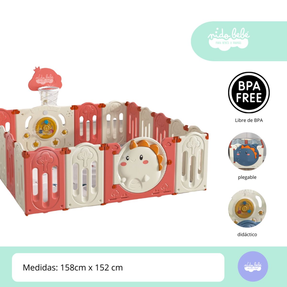 GENERICO - CERCO PLEGABLE Modelo Dino Rojo medium