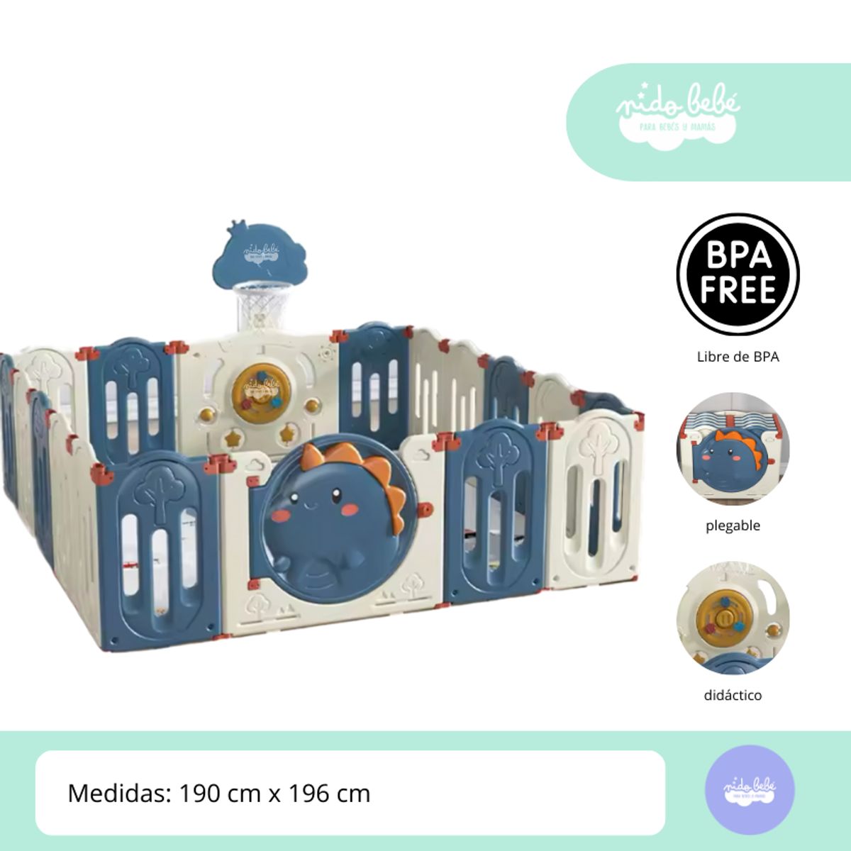 GENERICO - CERCO PLEGABLE Modelo Dino Azul large