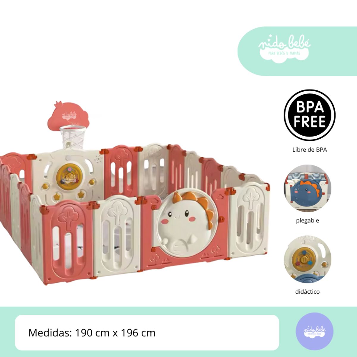 GENERICO - CERCO PLEGABLE Modelo Dino Rojo large