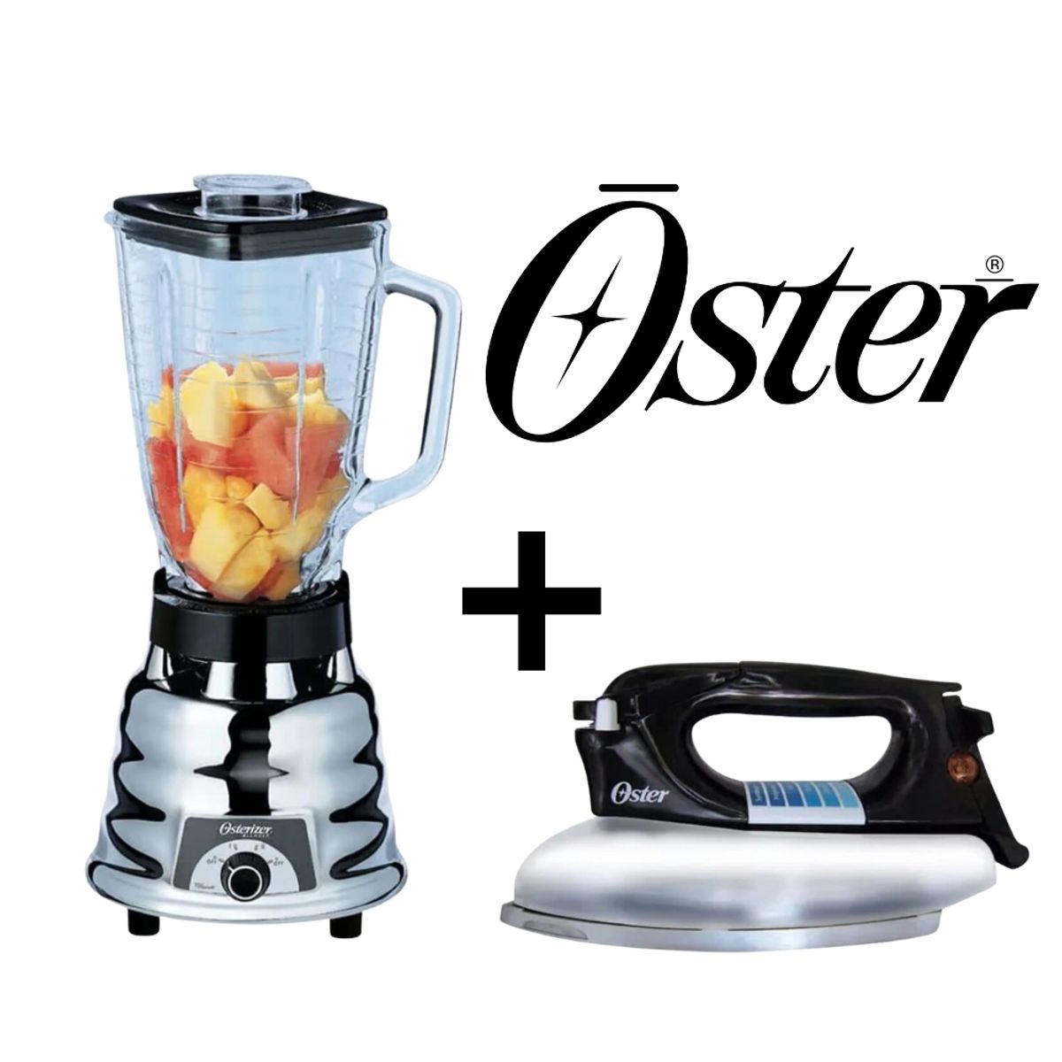 OSTER - COMBO OSTER LICUADORA 125LT COLOR PLATEADO + PLANCHA PESADA COLOR NEGRO