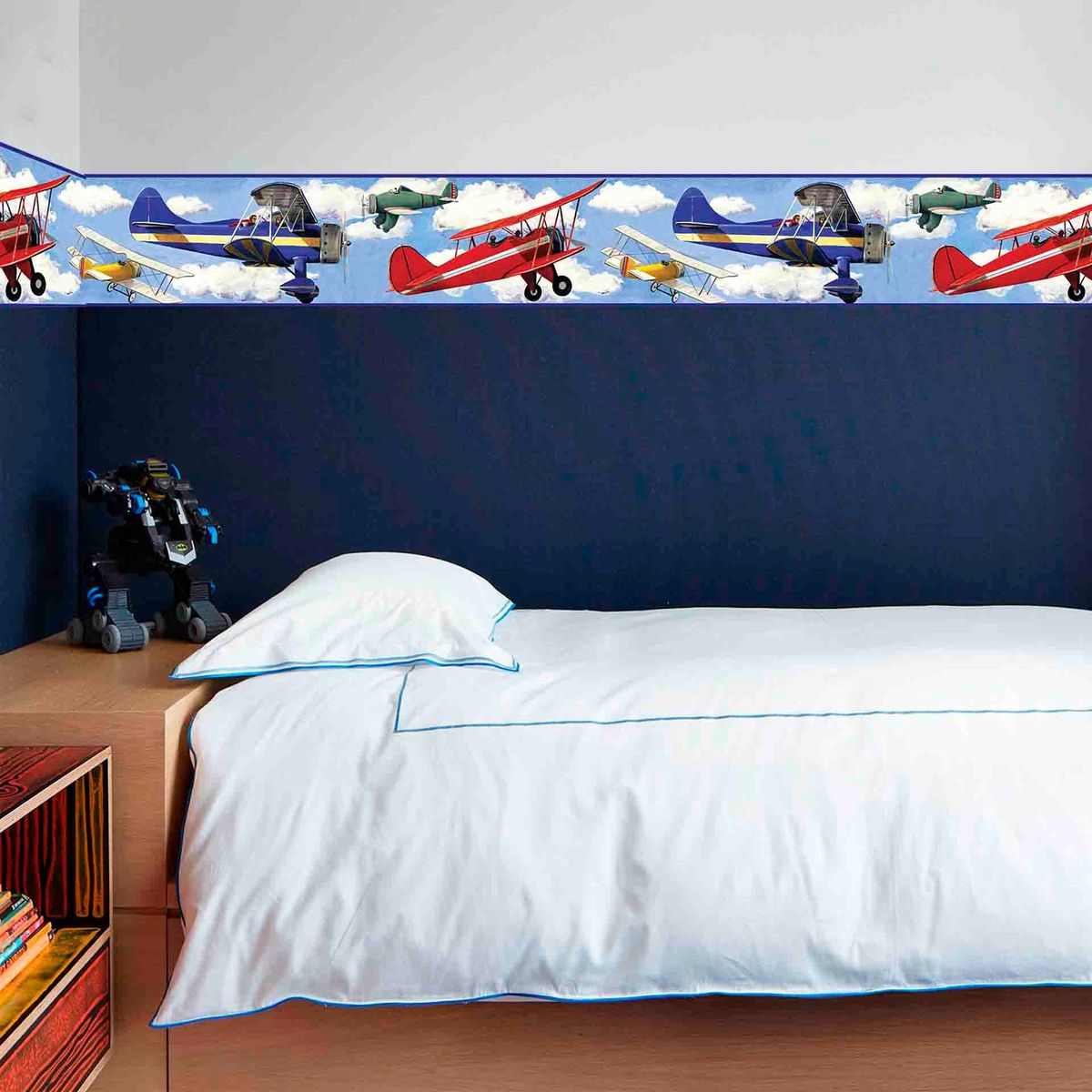 GENERICO - Cenefa Infantil Autoadhesiva para niños – Azul de aviones – 5.92 mts