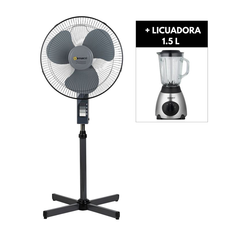 IMACO - Combo ventilador pedestal 16 + Licuadora 15Lts 2vel acero inox Imaco