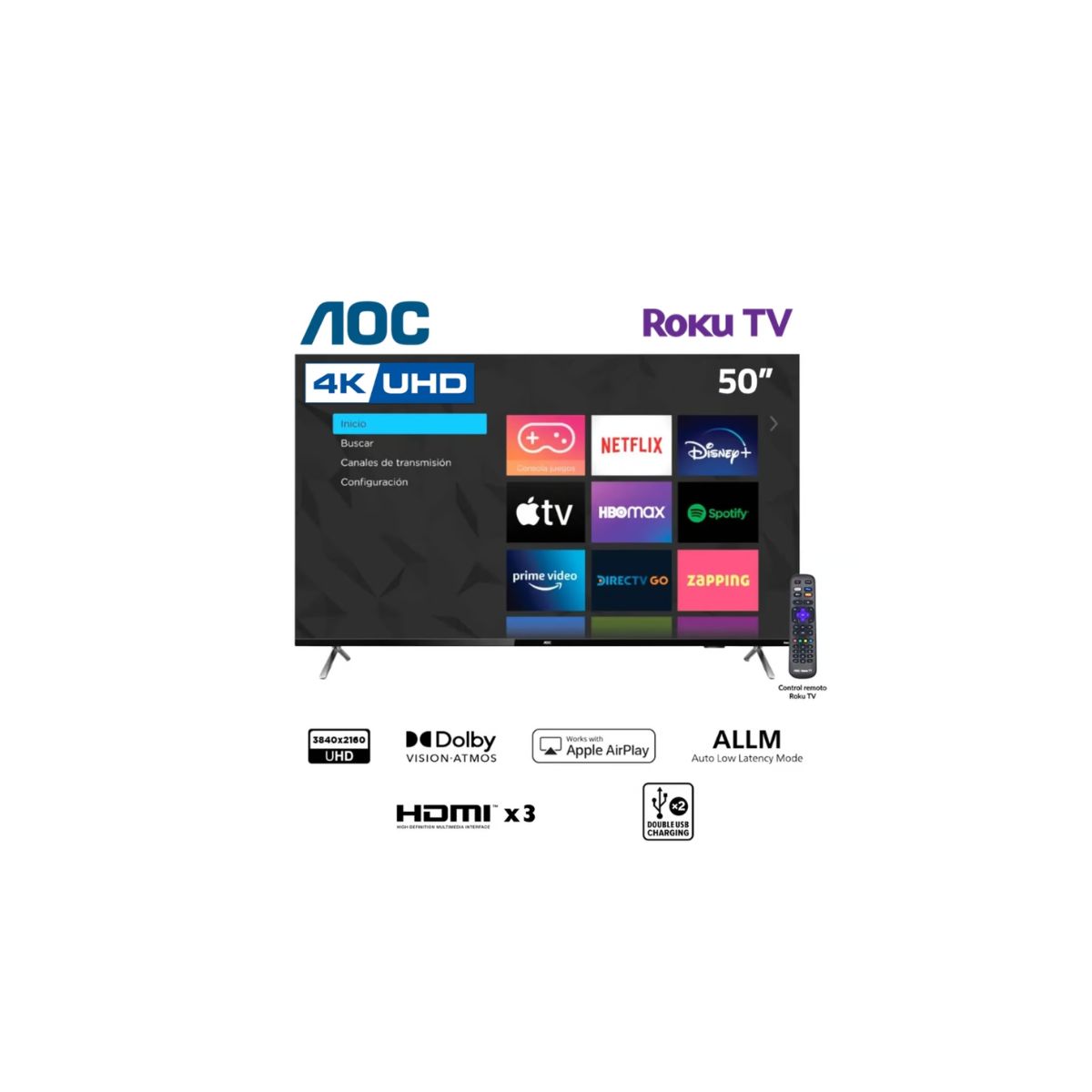 AOC - Televisor AOC LED 50 UHD 4K Smart Tv 50U6125