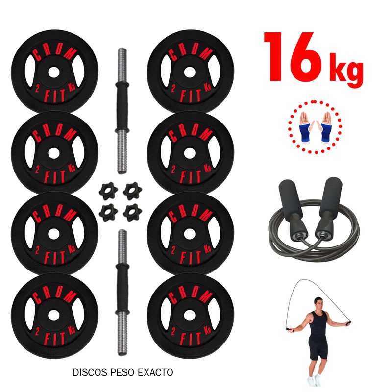 HOLGU - Super Pesas16kg Mancuernas PVC + Soga para Saltar+Guantes