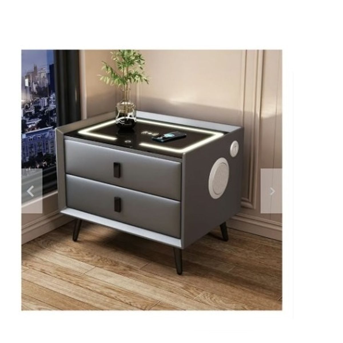 GENERICO - MESA DE NOCHE SMART BLUETOOTH - CARGADOR INALAMBRICO PLOMO 2 CAJONES