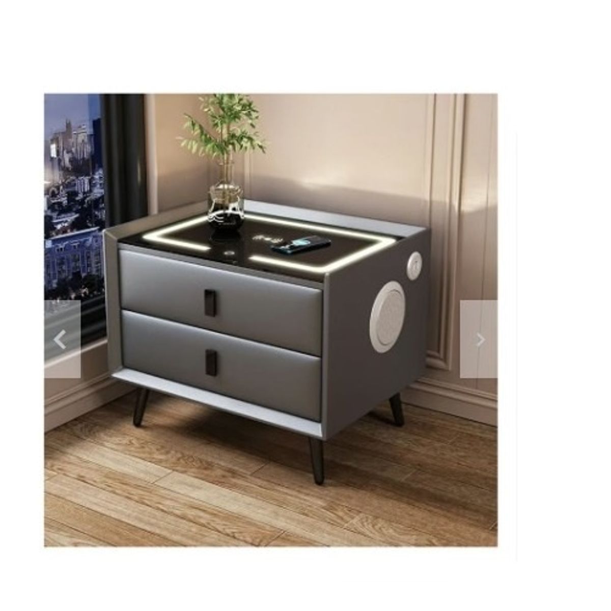 GENERICO - MESA DE NOCHE SMART BLUETOOTH - CARGADOR INALAMBRICO PLOMO 2 CAJONES