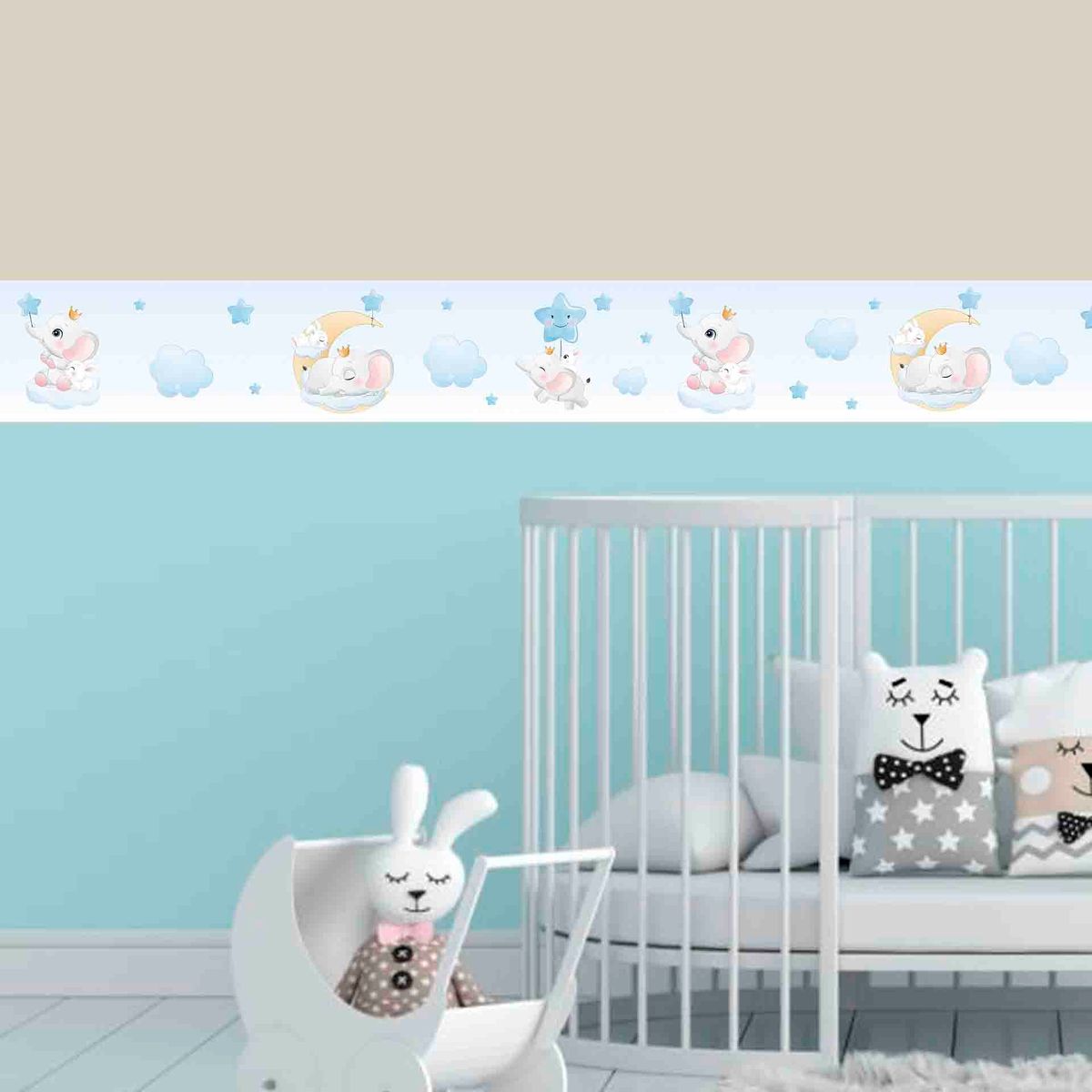 GENERICO - Cenefa Infantil Autoadhesiva Decorativa – Elefantes en Nubes – 5.92 mts