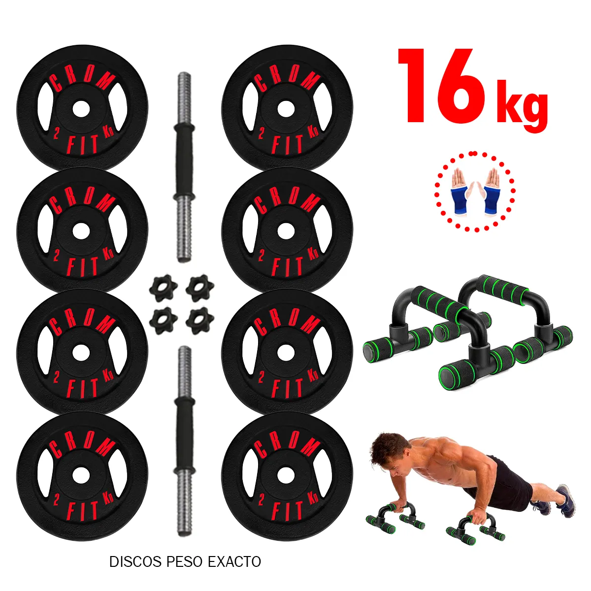 HOLGU - Set Pesas de 16kg Mancuernas + Push Up + Guantes