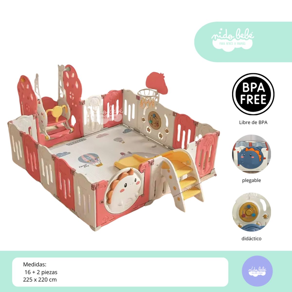 GENERICO - CERCO PLEGABLE Modelo Dino Rojo premium large