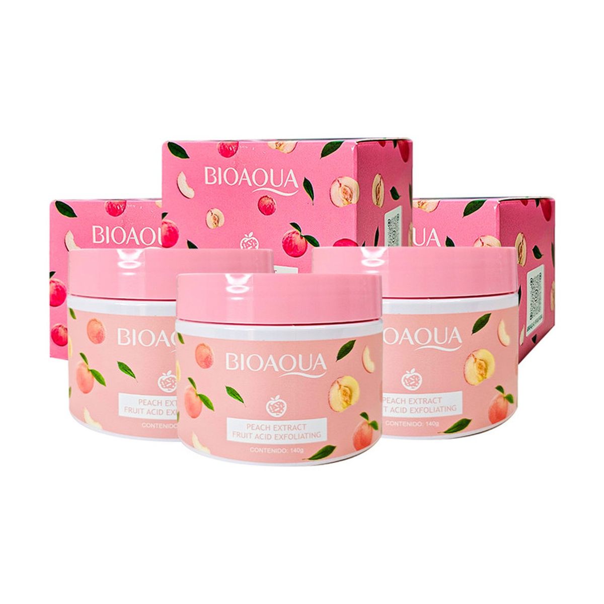 BIOAQUA - PACK 3 EXFOLIANTE ÁCIDO DE FRUTA EXTRACTO DE MELOCOTÓN 140G - BIOAQUA