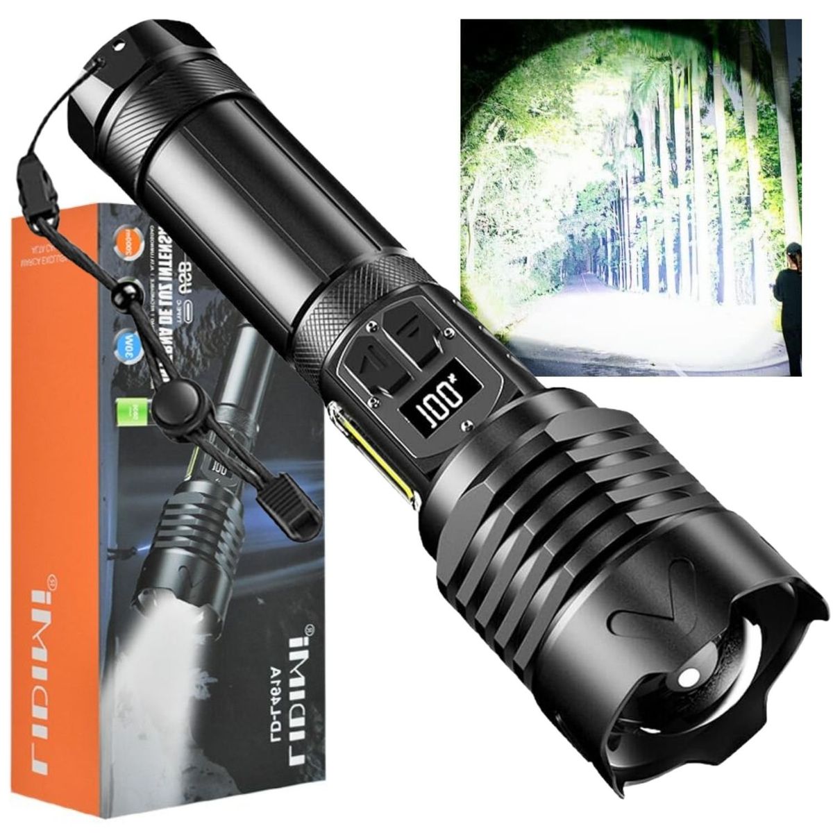 LIDIMI - Linterna Táctica 30W LED 2000 Metros Recargable y Zoom