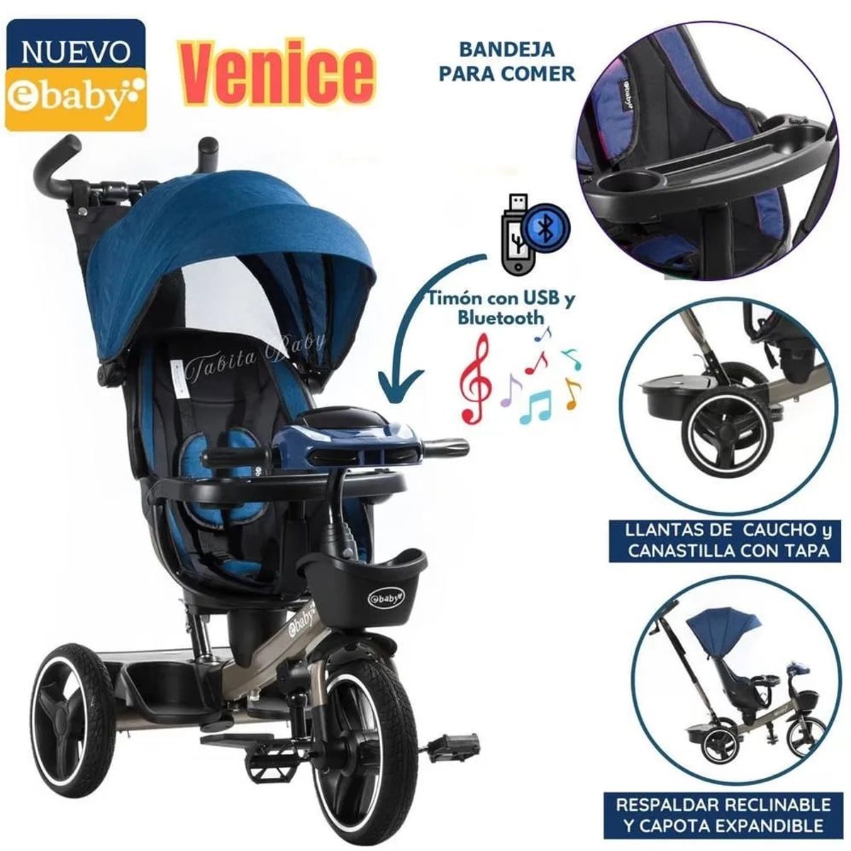 EBABY - Ebaby triciclo con usb Venice Deluxe  EB367 Azul