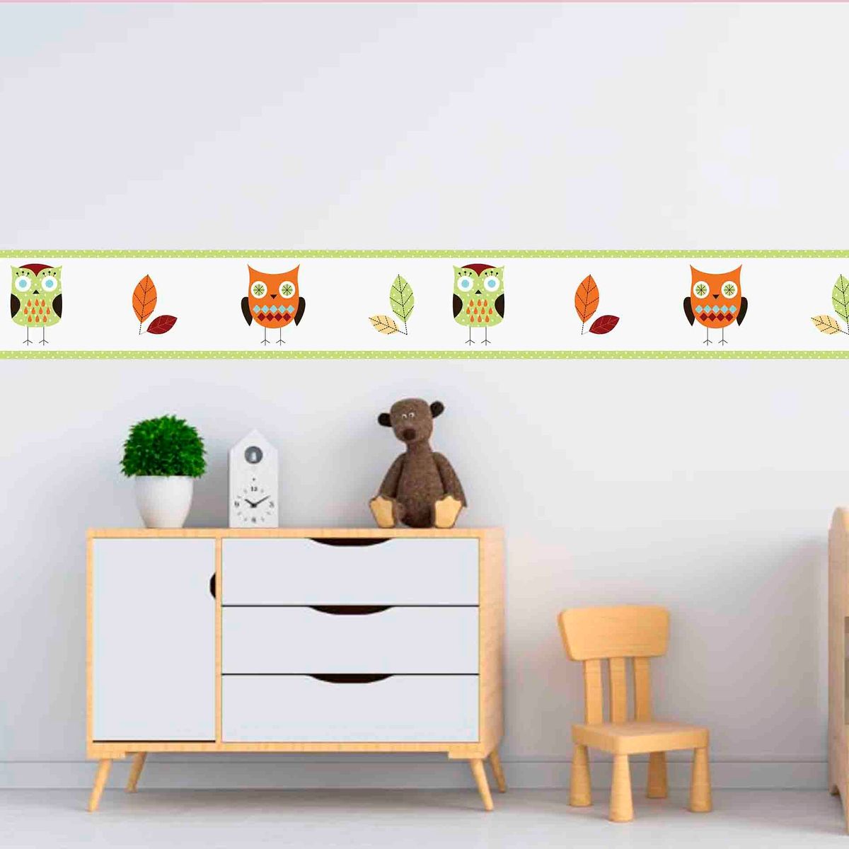 GENERICO - Cenefa Infantil Autoadhesiva para niñas – Buhos puntos verde – 5.92 mts