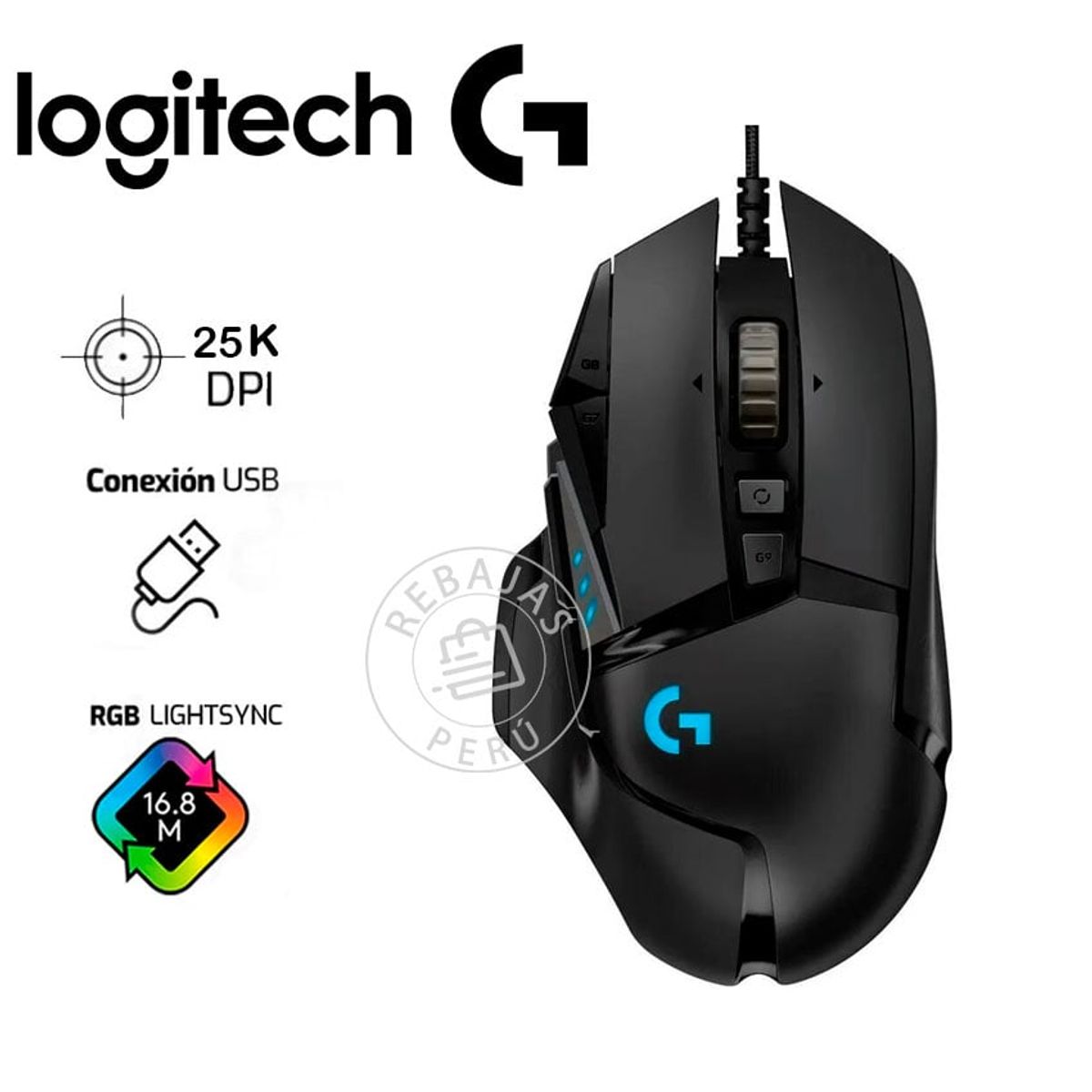 LOGITECH - Logitech G502 HERO Mouse Gaming 25000 DPI, RGB LIGHTSYNC 11 Botones