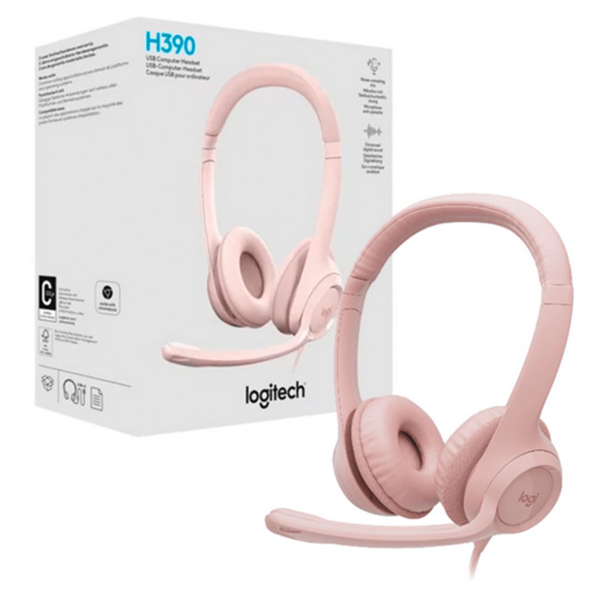 LOGITECH - Audífonos USB Con Micrófono Logitech H390 Rosado