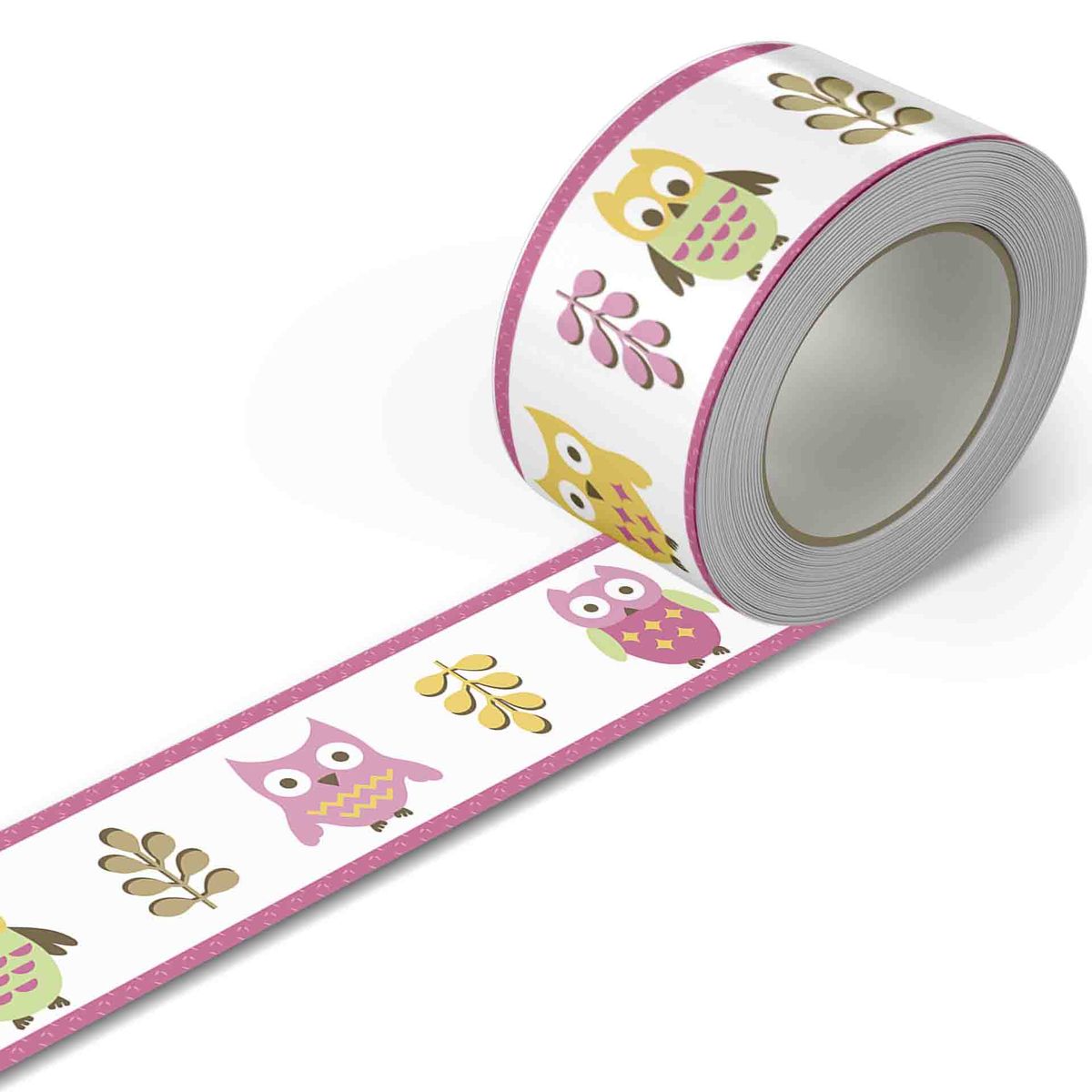 GENERICO - Cenefa Infantil Autoadhesiva para niñas – Buhos puntos rosa – 5.92 mts