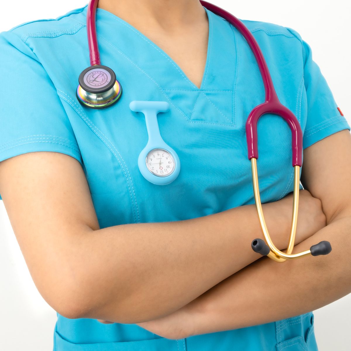 GENERICO - Reloj para Enfermera de Silicona Celeste con Pin Solapa