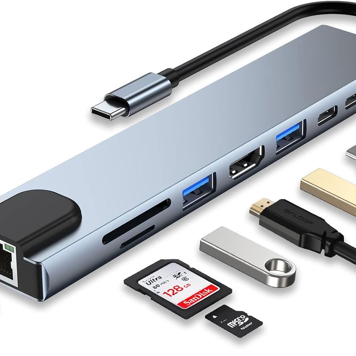 GENERICO - Adaptador Multifuncional 8 En 1 USB HDMI Ethernet Sd Tipo C