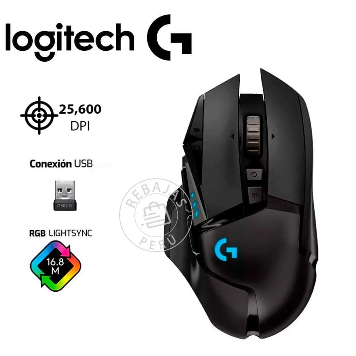 LOGITECH - Logitech G502 LIGHTSPEED Wireless Mouse Gaming 25K DPIRGB11 Botones