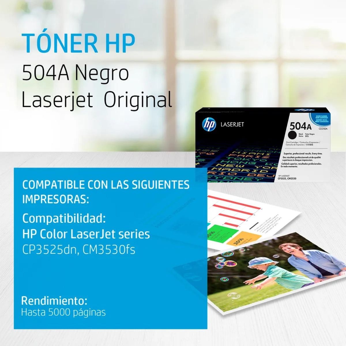 HP - Cartucho de Tóner HP 504A Negro Laserjet