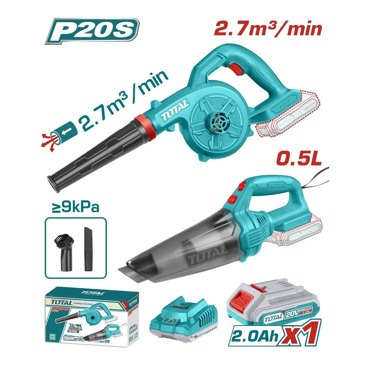TOTAL TOOLS - Combo Sopladora + Aspiradora incluye batería y cargador Total