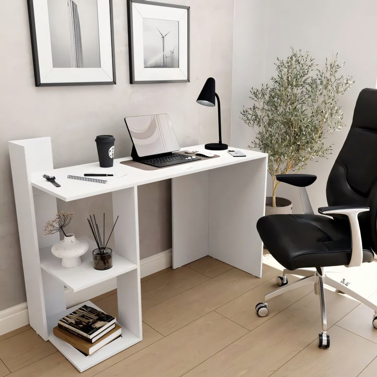 GENERICO - Escritorio Orion 2 Estantes Blanco 120 cm Huk