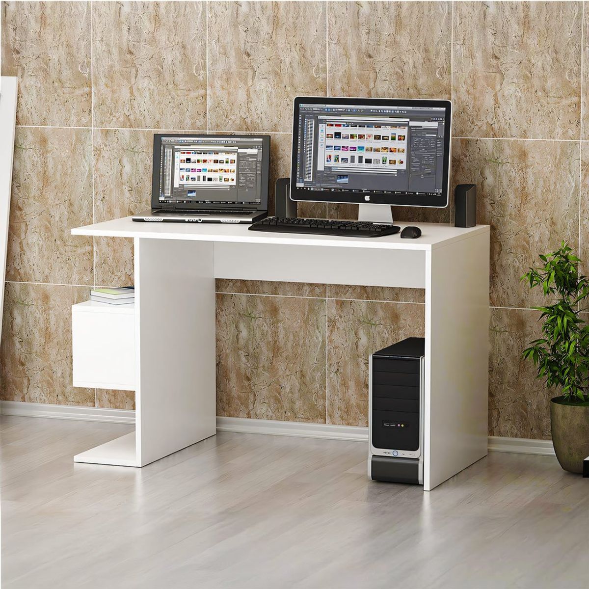 GENERICO - Escritorio Versa Dex 3 Estantes Blanco 120 cm Huk