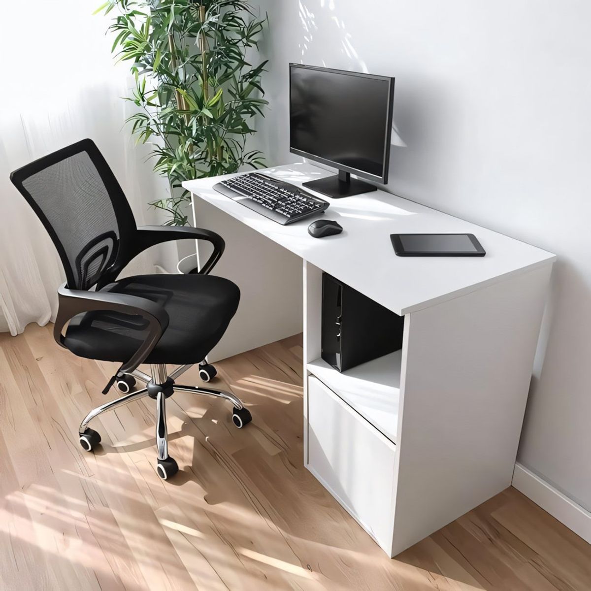 GENERICO - Escritorio Verto 1 Estante y 1 Gabinete Blanco 120 cm Huk