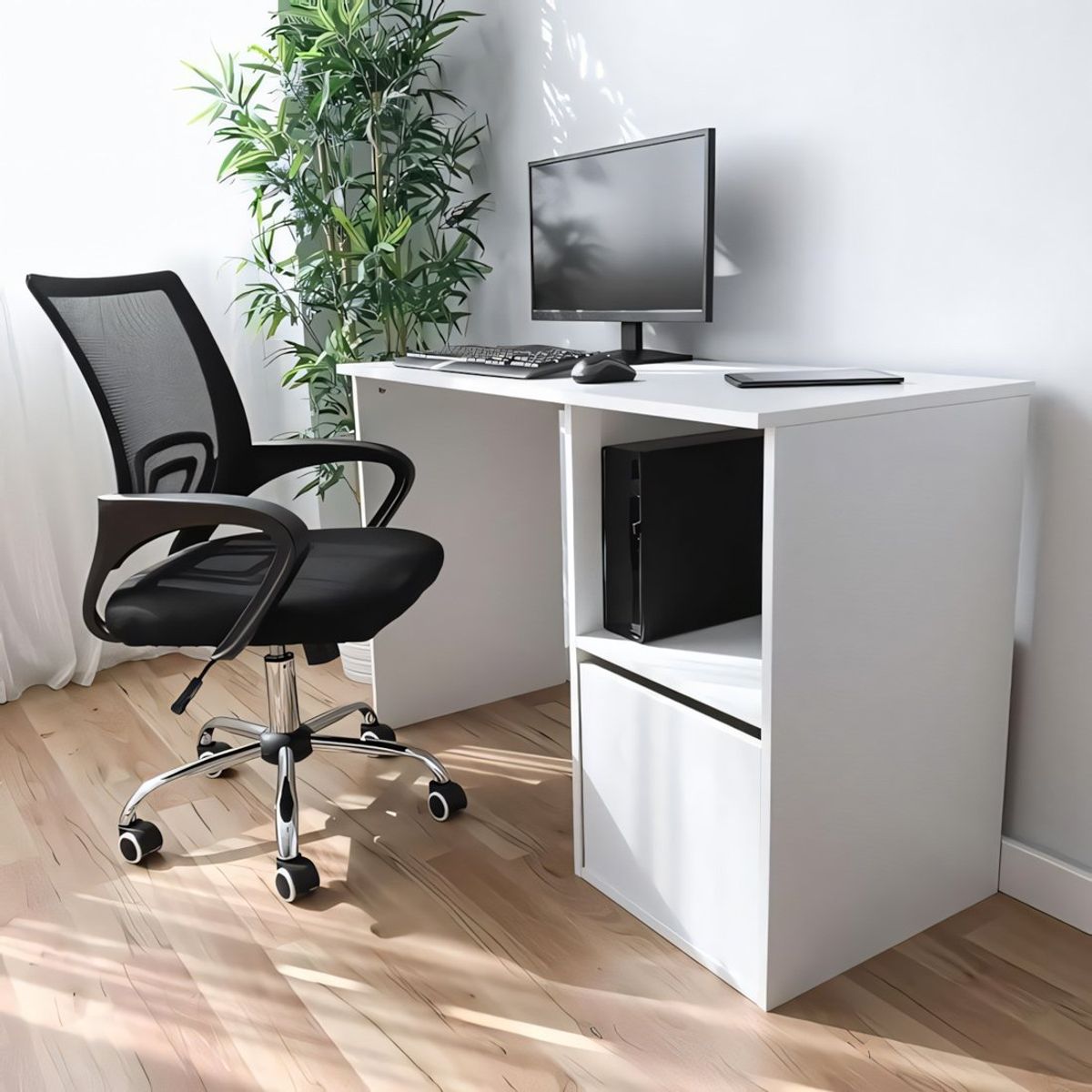 GENERICO - Escritorio Verto 1 Estante y 1 Gabinete Blanco 120 cm Huk