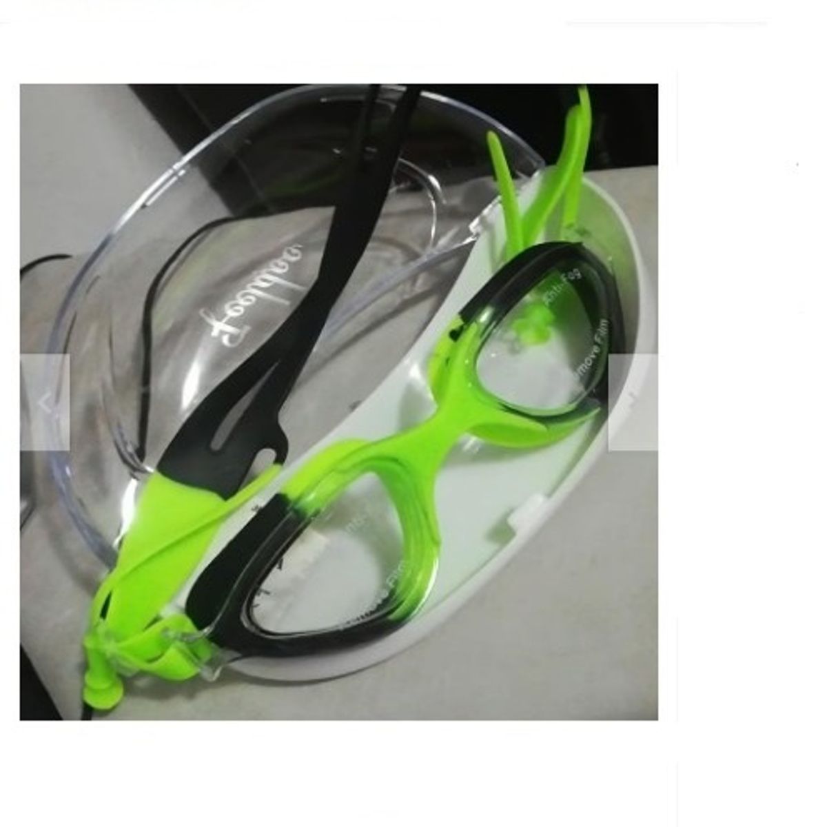 GENERICO - GAFAS DE NATACIÓN UV ANTI FOG TAPA OIDO VERDE CON NEGRO