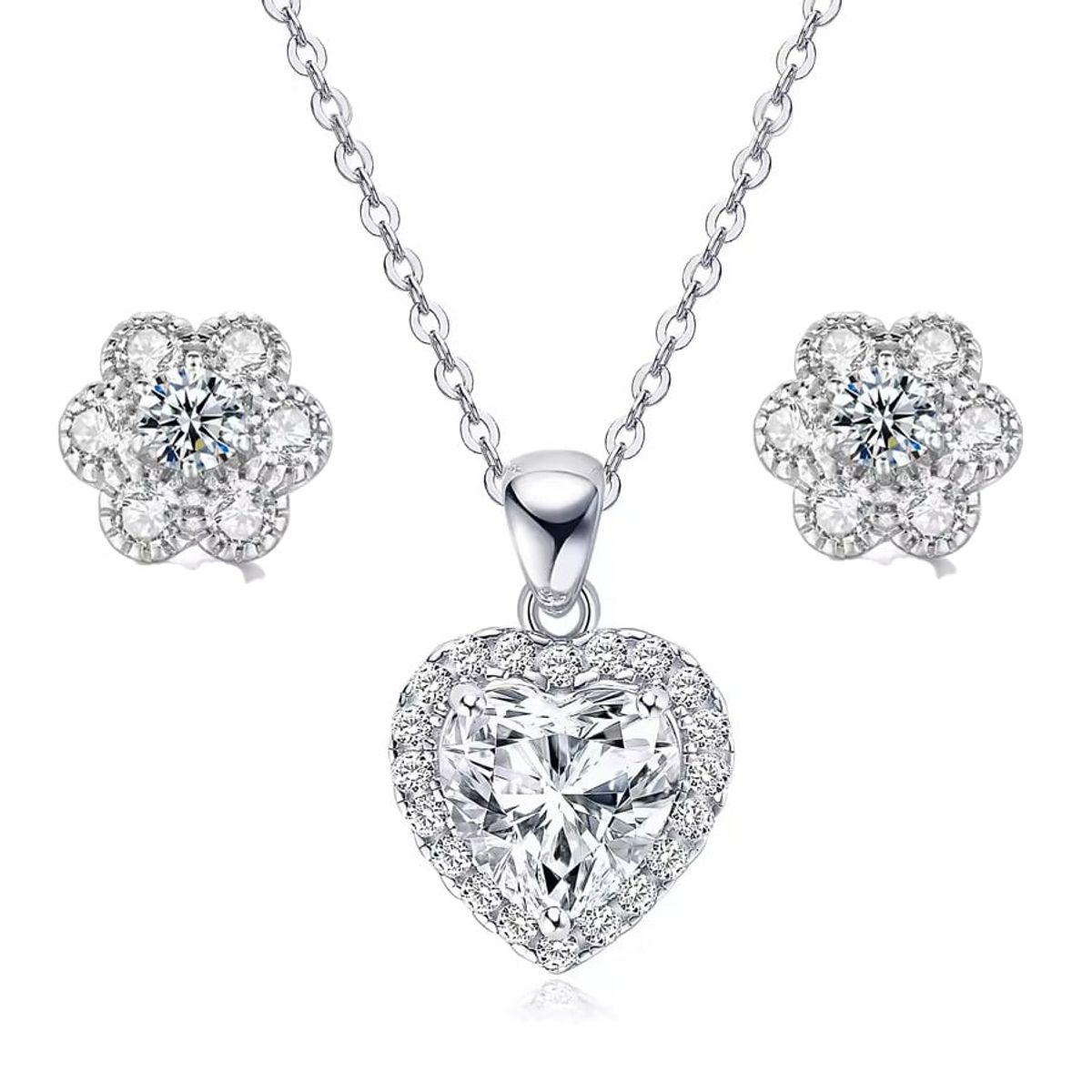 LA TIENDA 88 JOYAS Y ACCESORIOS - La Tienda 88 - Set Collar y Aretes Mujer Corazón Mio - Blanco