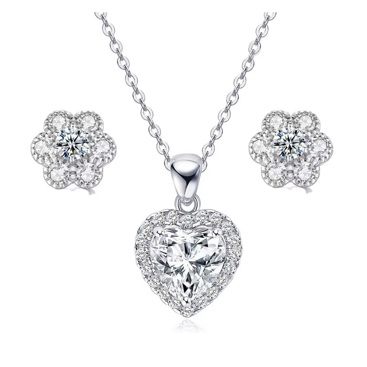 LA TIENDA 88 JOYAS Y ACCESORIOS - La Tienda 88 - Set Collar y Aretes Mujer Corazón Mio - Blanco