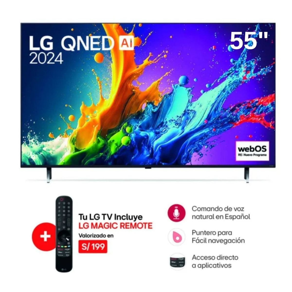 LG - Televisor LG Qned 4K 55 Smart TV con Thinq AI 55QNED80TSA