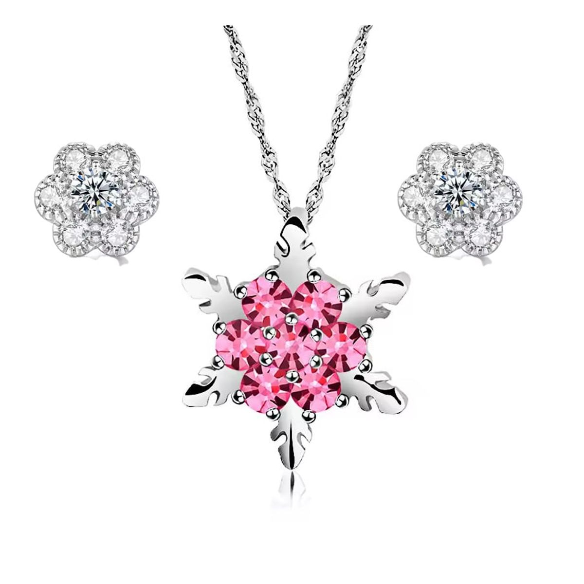 LA TIENDA 88 JOYAS Y ACCESORIOS - La Tienda 88 - Set Collar y Aretes Mujer Copo de Amor - Blanco