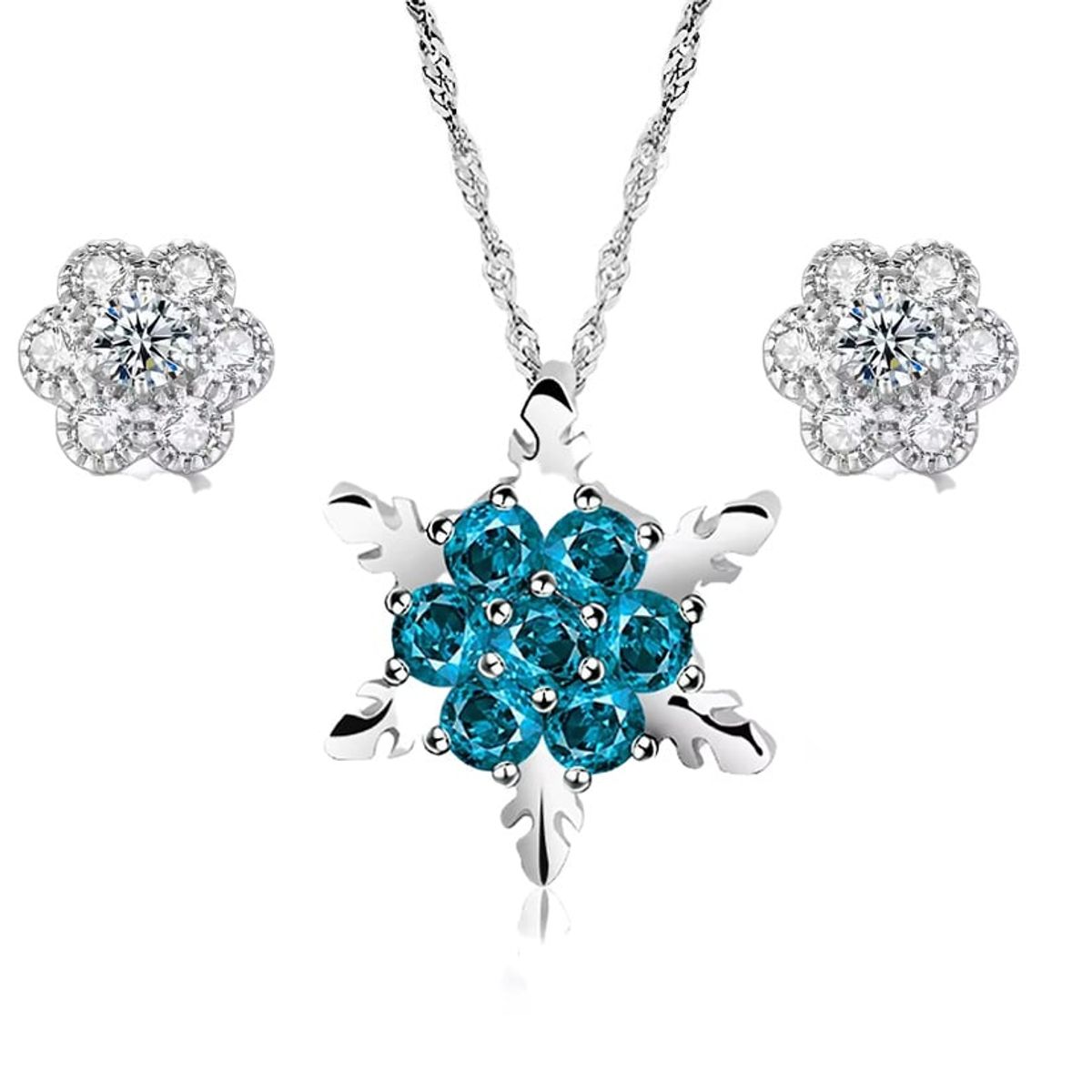 LA TIENDA 88 JOYAS Y ACCESORIOS - La Tienda 88 - Set Collar y Aretes Mujer Copo de Amor - Turqueza