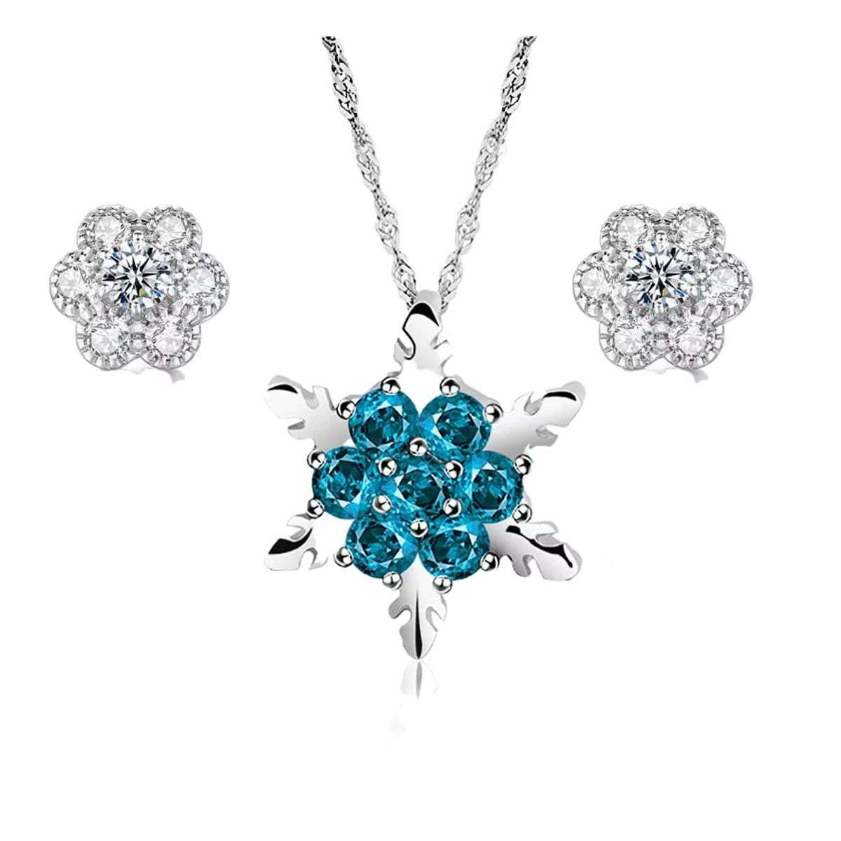 LA TIENDA 88 JOYAS Y ACCESORIOS - La Tienda 88 - Set Collar y Aretes Mujer Copo de Amor - Turqueza