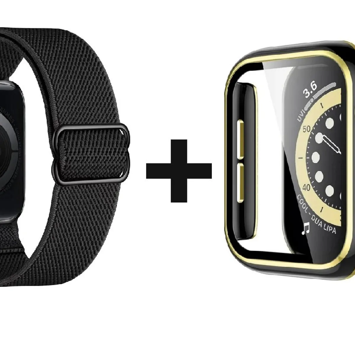 GENERICO - CORREA NYLON + BUMPER PARA APPLE WATCH NEGRO BORDE DORARO 38 MM
