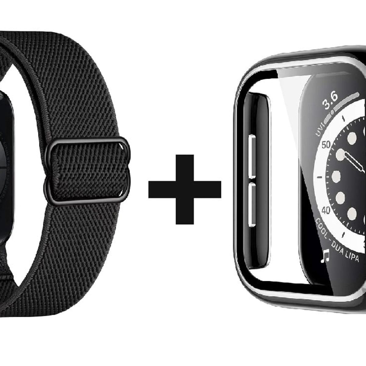 GENERICO - CORREA NYLON + BUMPER PARA APPLE WATCH NEGRO BORDE PLATEADO 38 MM