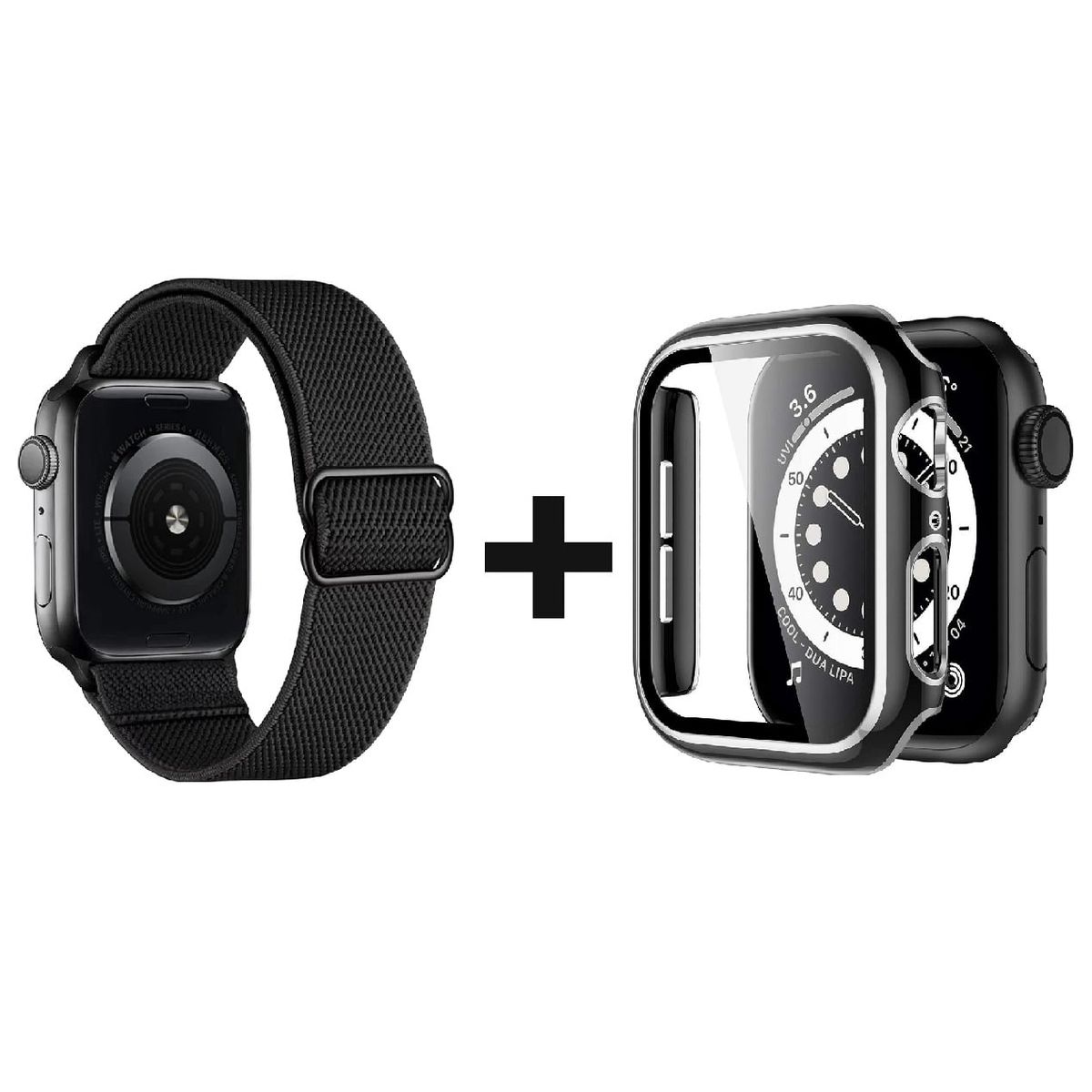 GENERICO - CORREA NYLON + BUMPER PARA APPLE WATCH NEGRO BORDE PLATEADO 38 MM