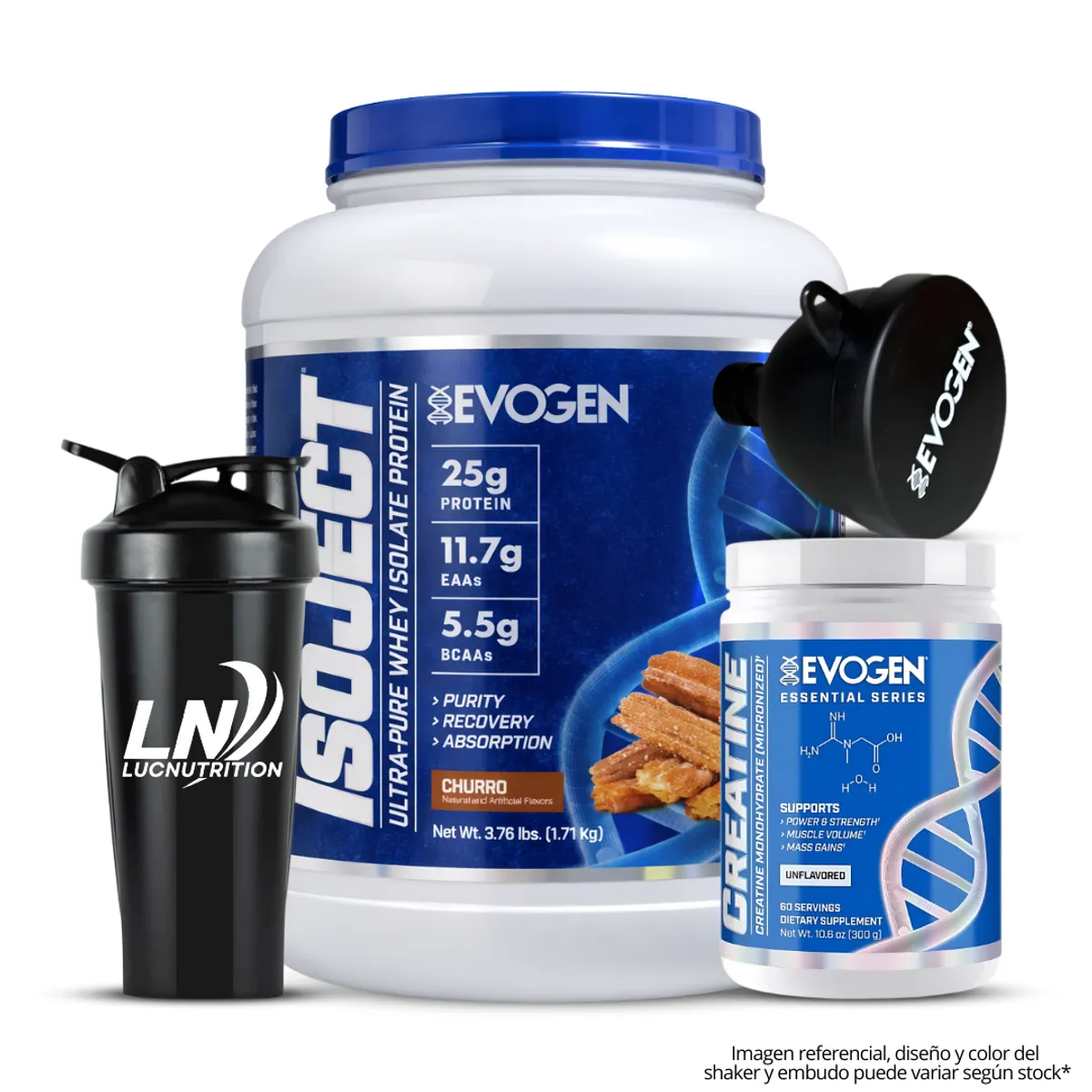 EVOGEN - IsoJect 4 lb Churro + Creatina Evogen 300 g + Shaker + Embudo