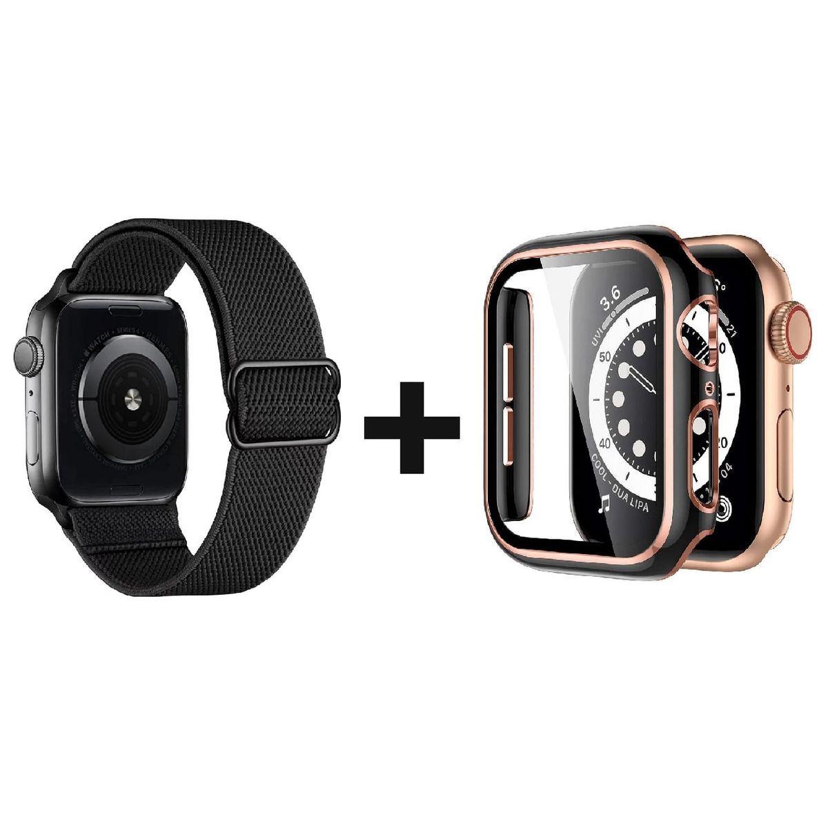GENERICO - CORREA NYLON + BUMPER PARA APPLE WATCH NEGRO BORDE ROSA 38 MM