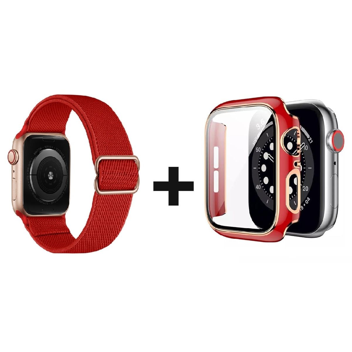 GENERICO - CORREA NYLON + BUMPER PARA APPLE WATCH ROJO BORDE DORARO 38 MM