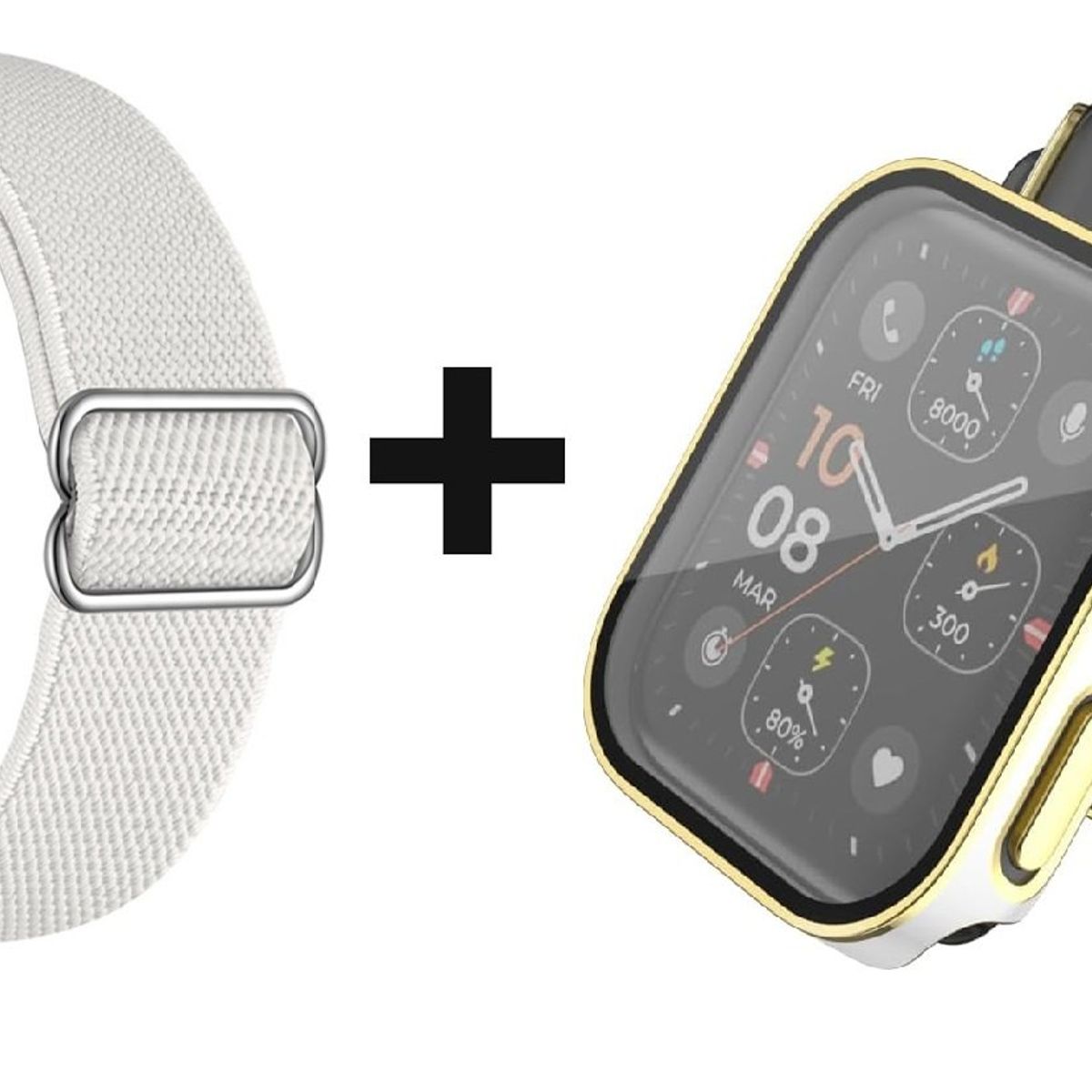 GENERICO - CORREA NYLON + BUMPER PARA APPLE WATCH BLANCO BORDE DORADO 38 MM