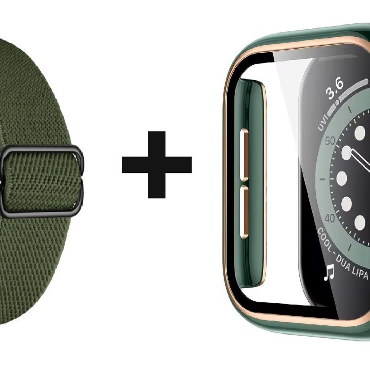 GENERICO - CORREA NYLON + BUMPER PARA APPLE WATCH VERDE BORDE DORARO 38 MM
